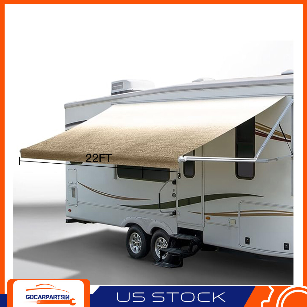 22FT(Fabric 21.1′) RV Awning Fabric Replacement Vinyl Duty Weatherproof Yellow