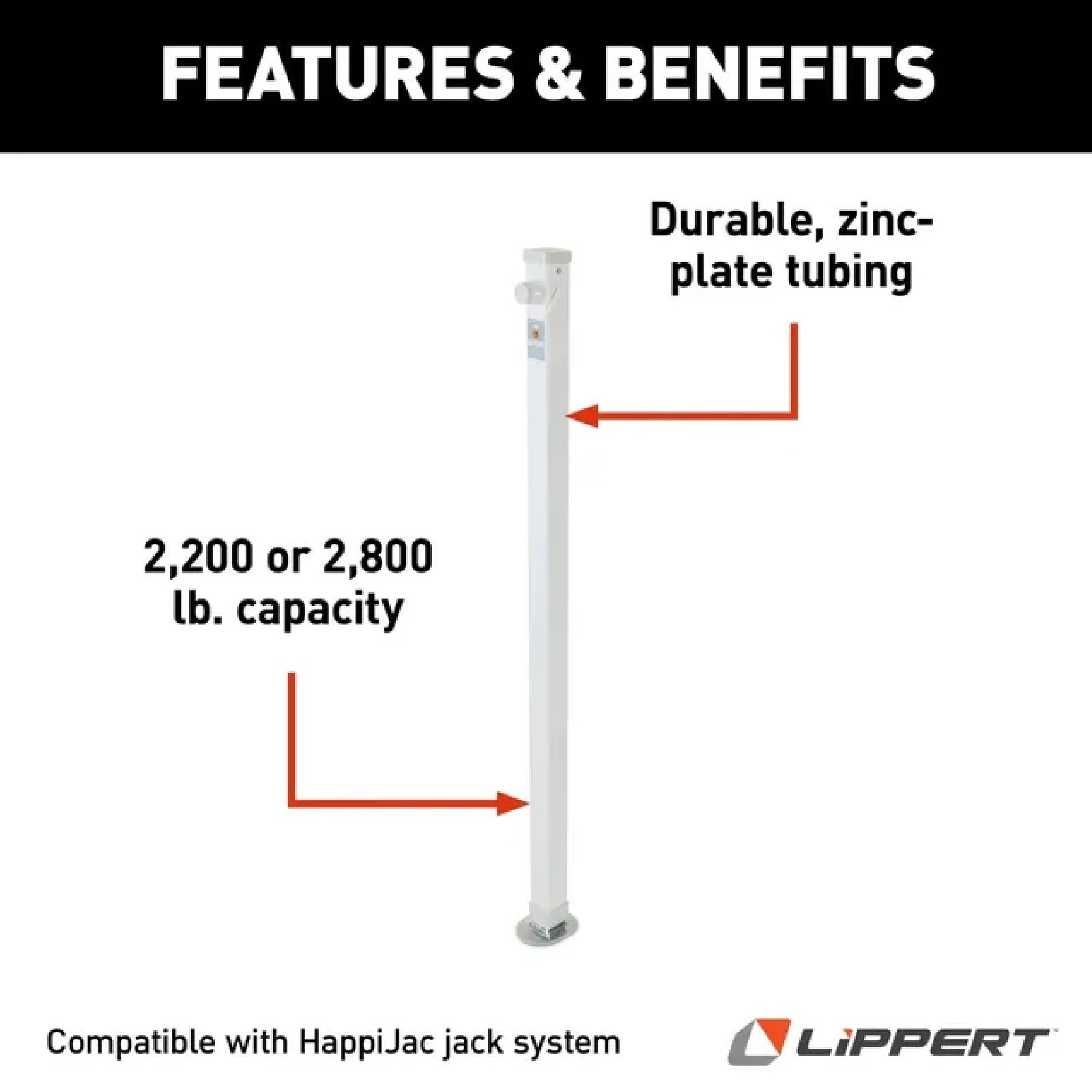 Lippert 736514 Single 4220 Acme Screw 2200 Lbs. Steel Jack for HappiJac Systems