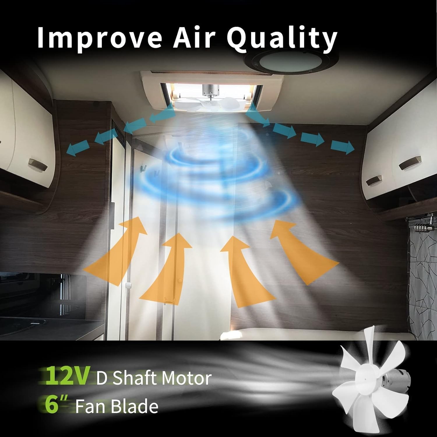 RVMATE 6 Inch Replacement White RV Vent Fan Blade – 12V D-Shaft RV Vent Motor
