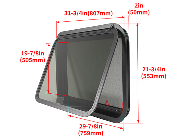 30″×20″ Emergency Exit Push-Out Glass Window for RV Camper Window w/ Trim&Screen