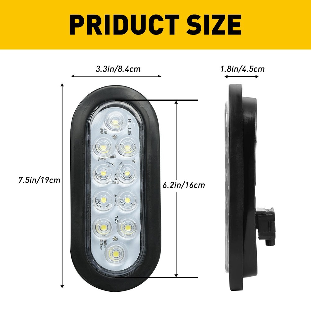 2x 6″ Oval White 10 LED Trailer Truck Sealed Reverse Back-Up Tail Lights 12V New