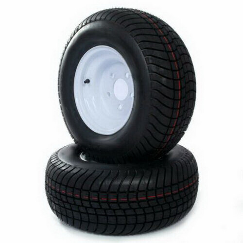 Two 205/65-10 Trailer Tires & Rims 10 Ply Load Range E 5 Hole Lug White Wheel
