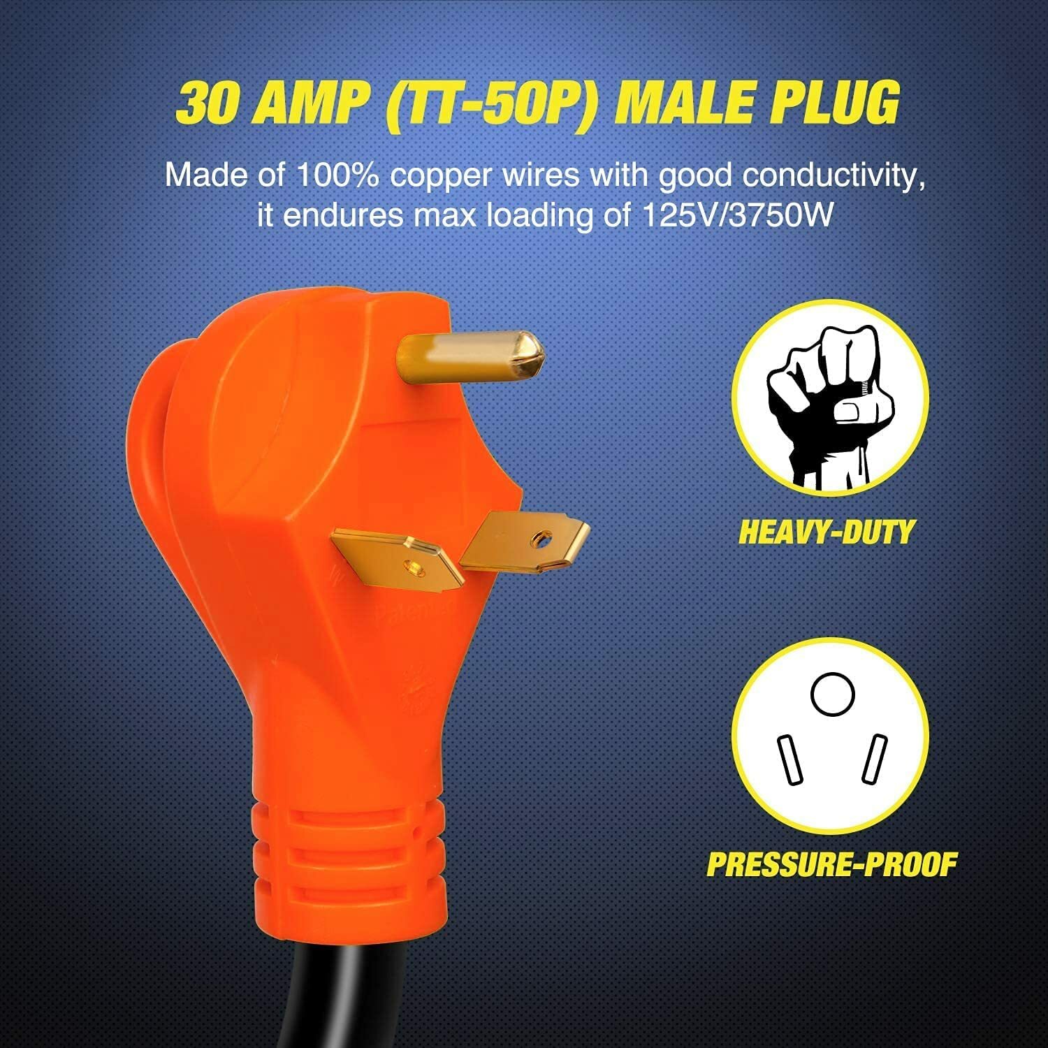 Nilight 30Amp Male to 50Amp Female RV Plug Adapter Dogbone Cord Cable 125V/3750W