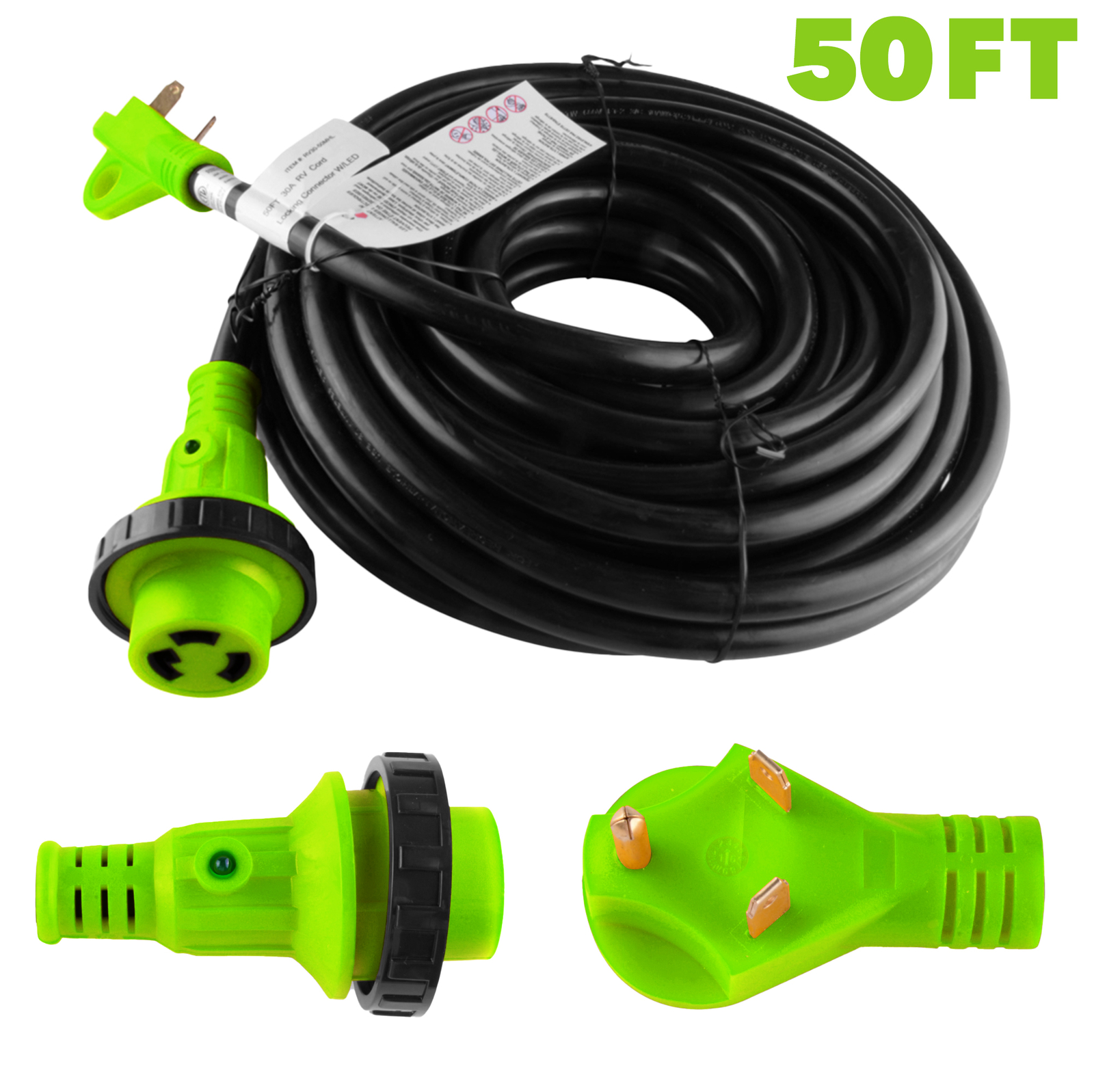50FT Foot 30A Amp RV Extension Cord Trailer Motorhome Camper Power Supply Cable