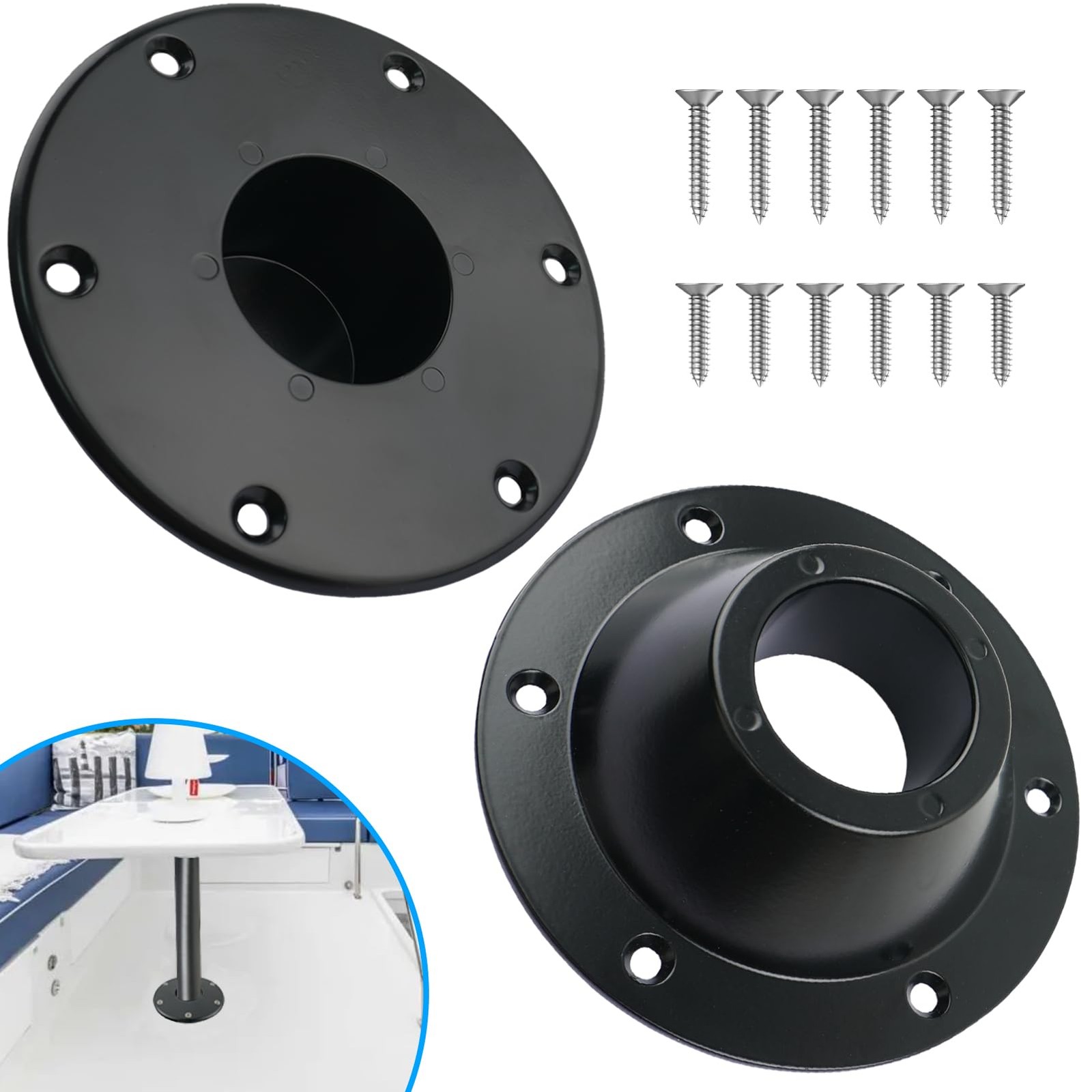2 PCS RV Table Base Mount Aluminum Camper 6 Mounting Holes Floor With Screws