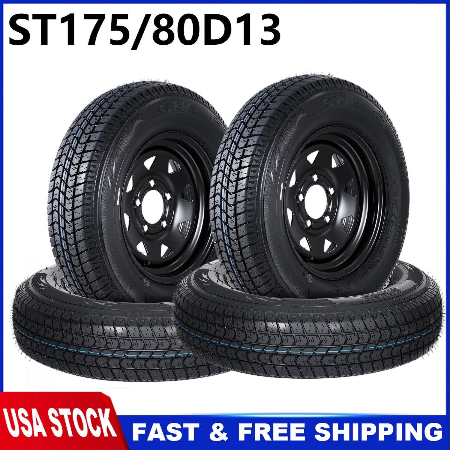 4 PCS ST175/80D13 Trailer Tires with 13″ Rims 175/80 D 13 LRC 5 Lug on 4.5″ 6PR