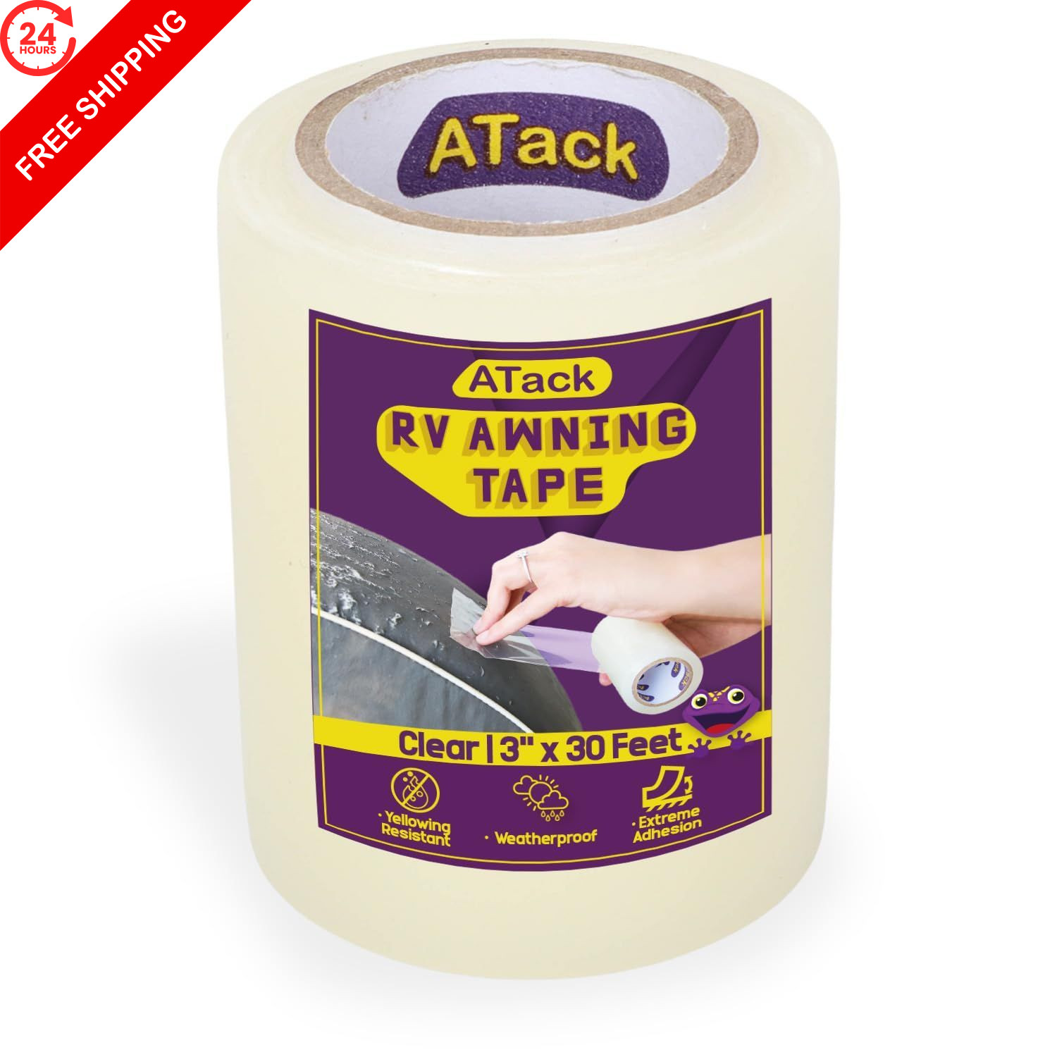 ATack RV Awning Repair Tape, 3″ x 30 Foot, Waterproof Rip x 30 Clear