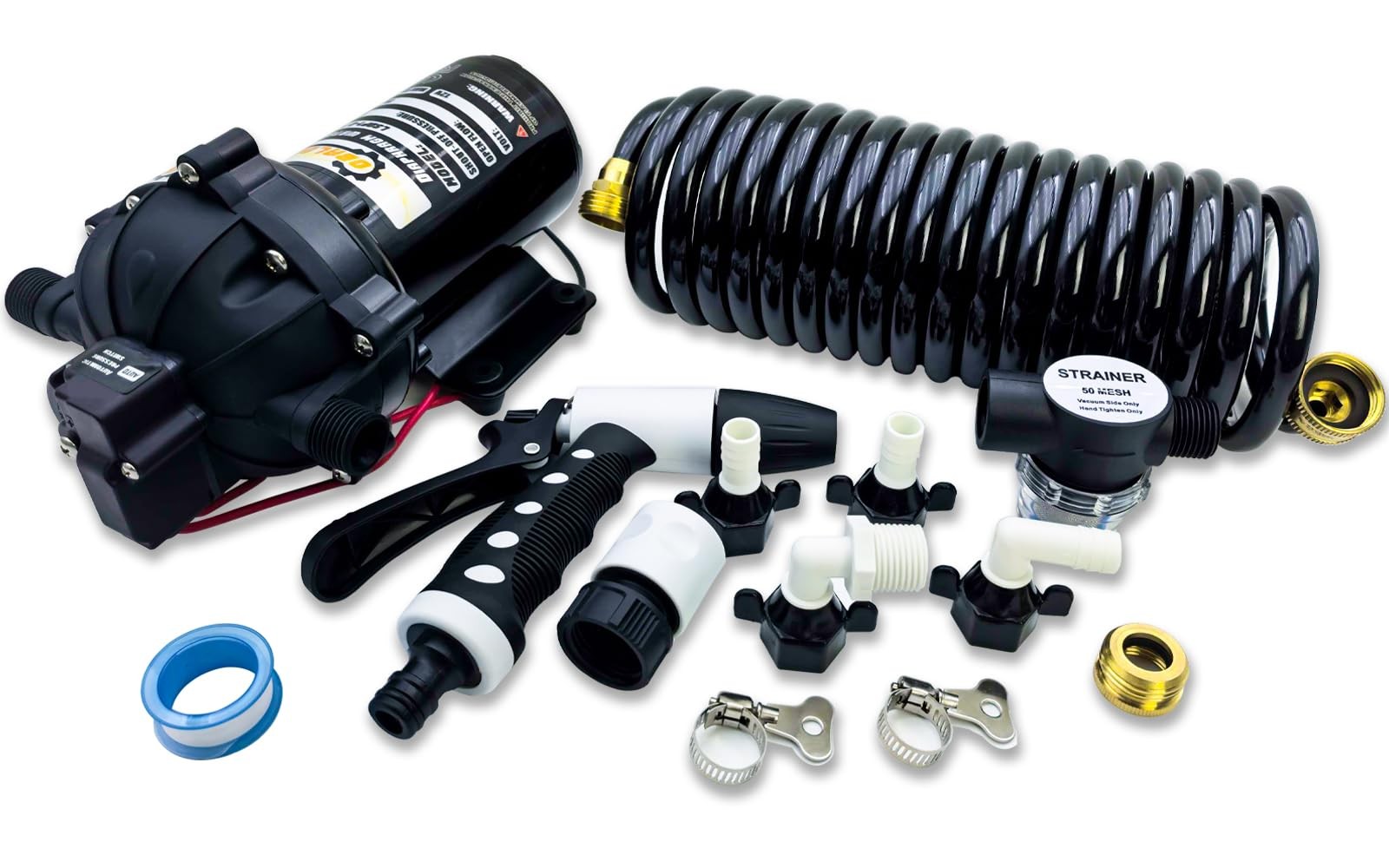 80PSI 7.5 GPM Marine Washdown Pump Kit – 12V Self-Priming Water Black