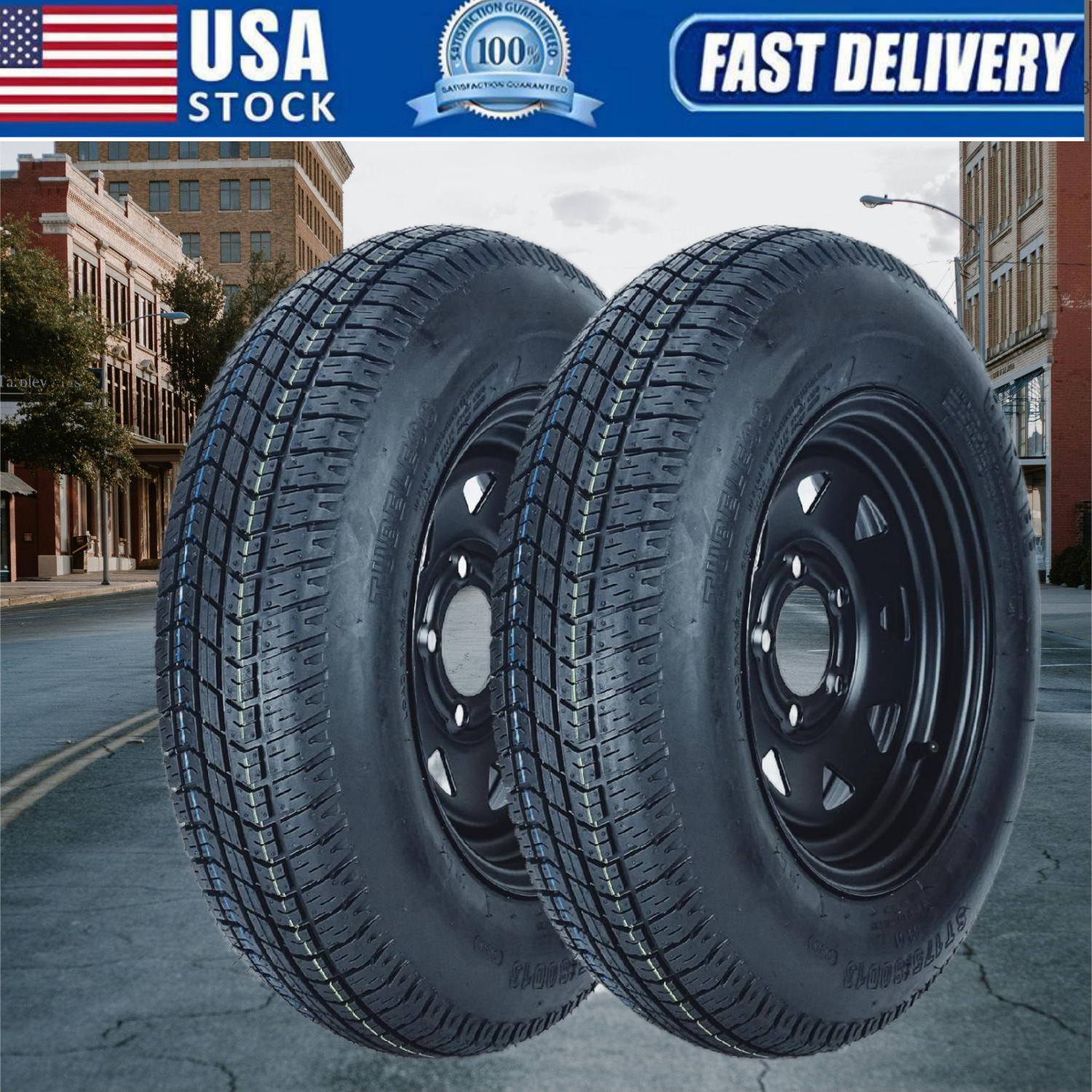 2 pcs ST205/75D15 Trailer Tires and Wheels W/15″ Rims 5 Lug on 4.5″ Load Range C