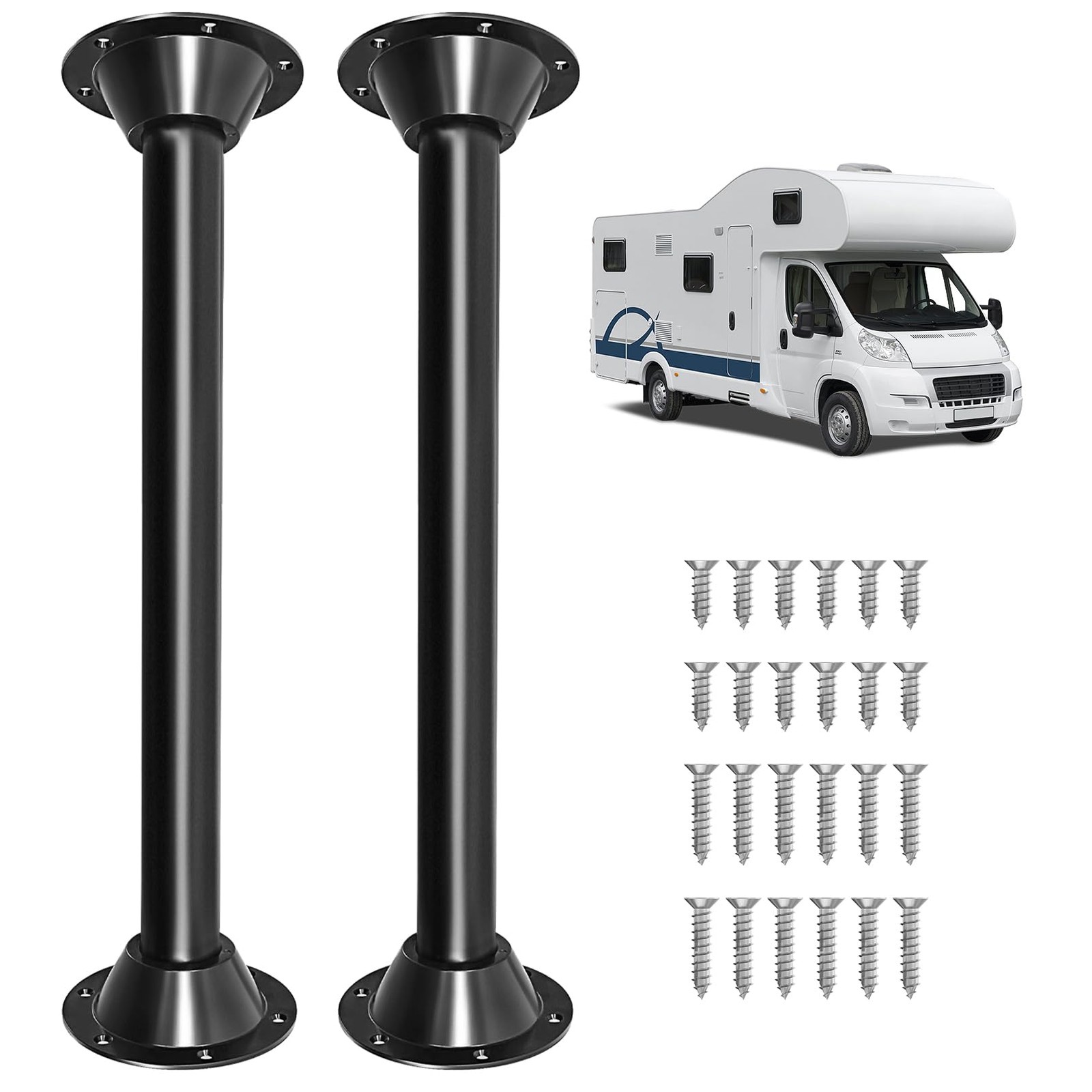 Hobuska 27″ RV Table Leg & Base Mount Kit Black Matte, 2 Legs & 4 Bases