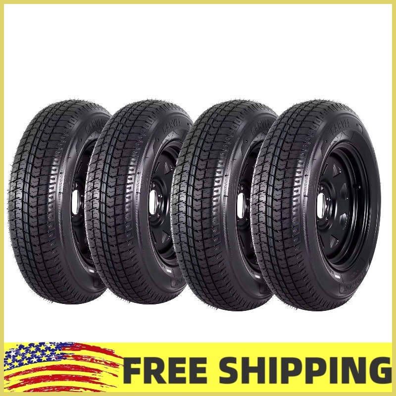 4pack Trailer Tire on Black Modular Rim ST205/75D15 LRC 5 Lug on 4.5″ Wheel 205