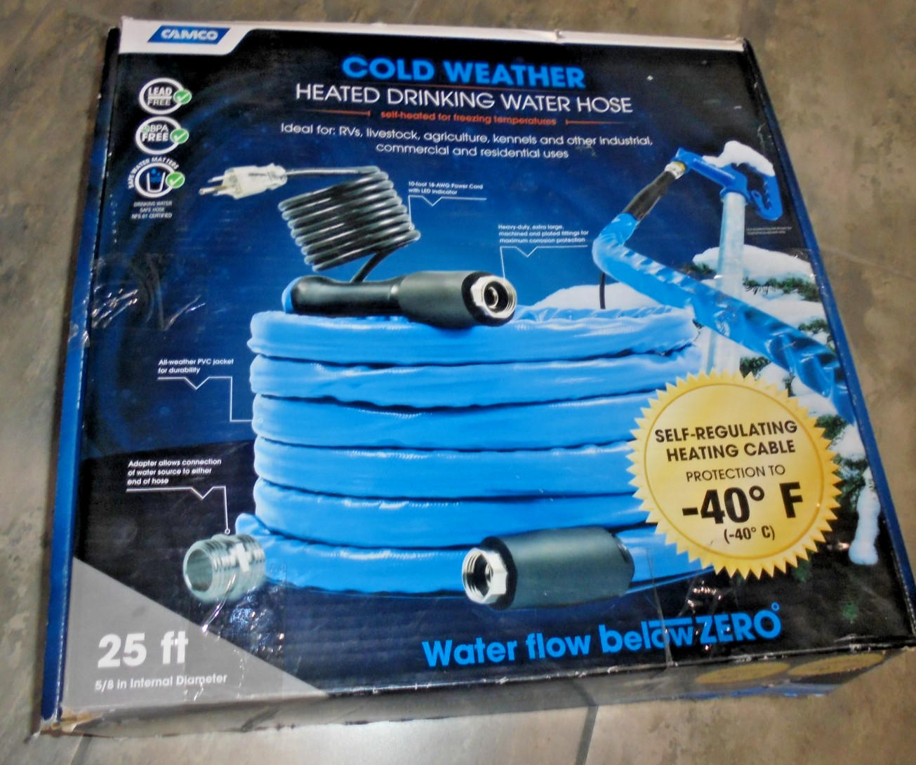 New~ HEATED DRINKING WATER HOSE to-40 degrees~ 25 Feet long CAMCO 22922