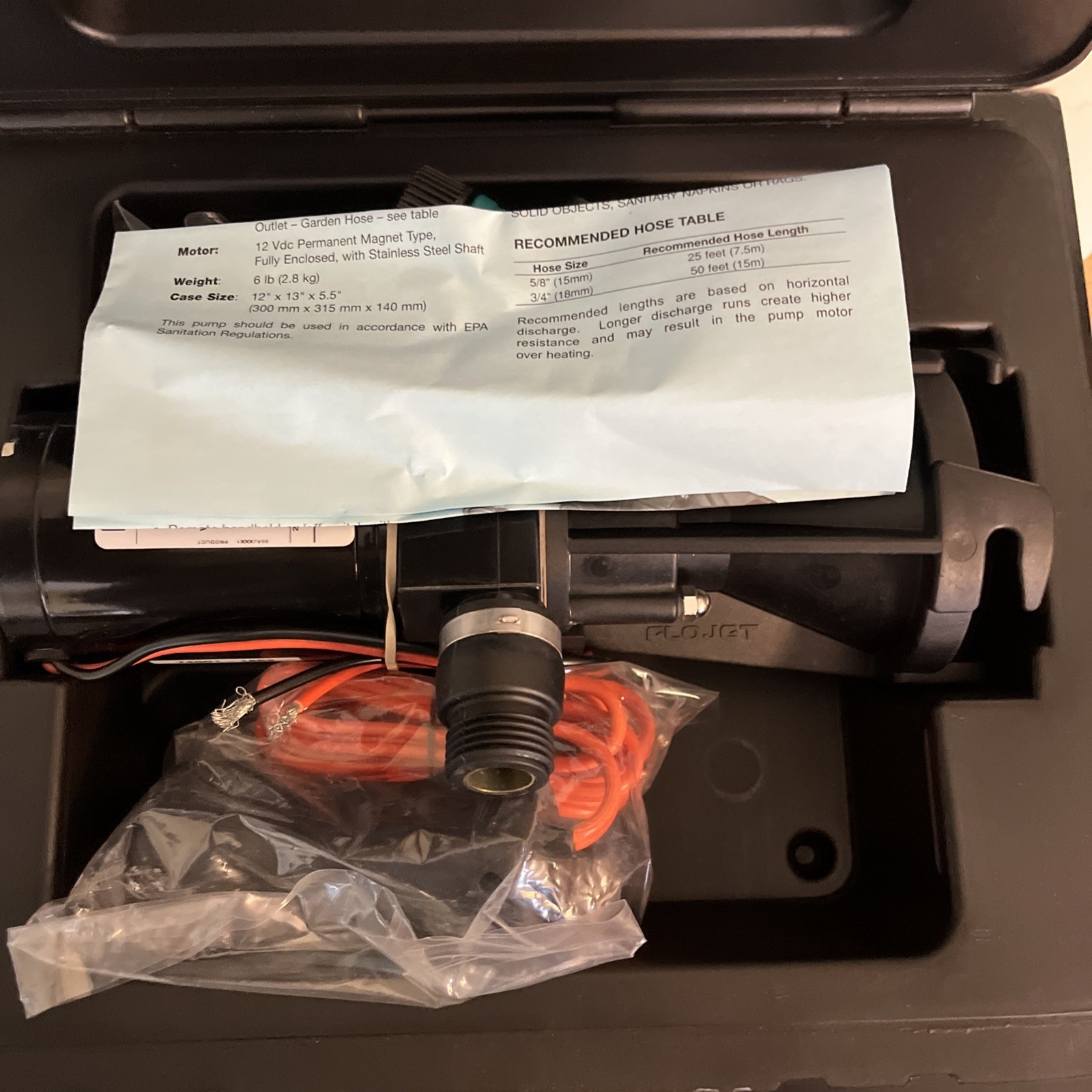 NEW! FLOJET Portable RV Waste Pump w/Hard Case 12V DC 18555000