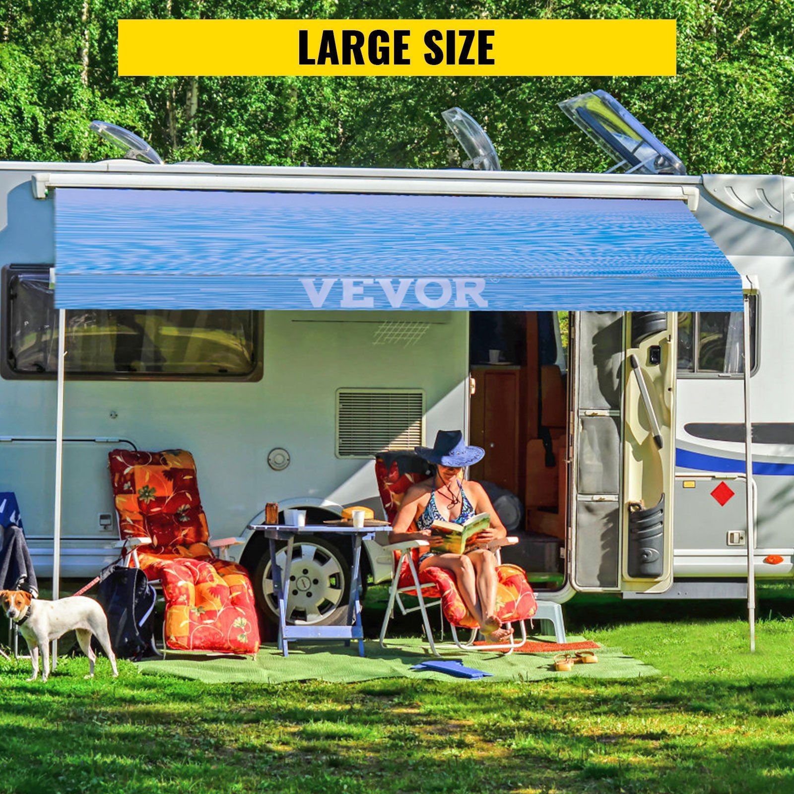 18ft RV Awning Fabric 15oz Vinyl Blue Fade Replacement