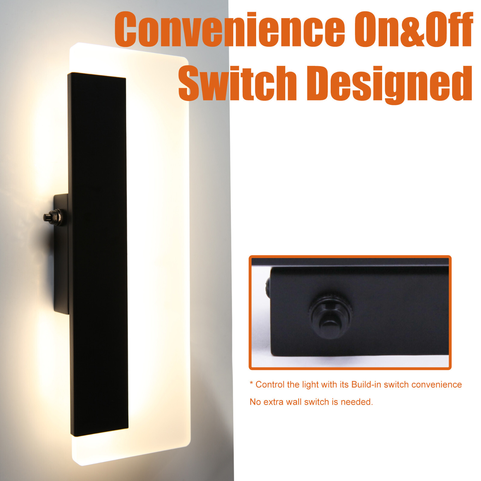 Facon LED 12V RV Modern Acrylic Wall Sconce Reading Lighting with On&Off Switch