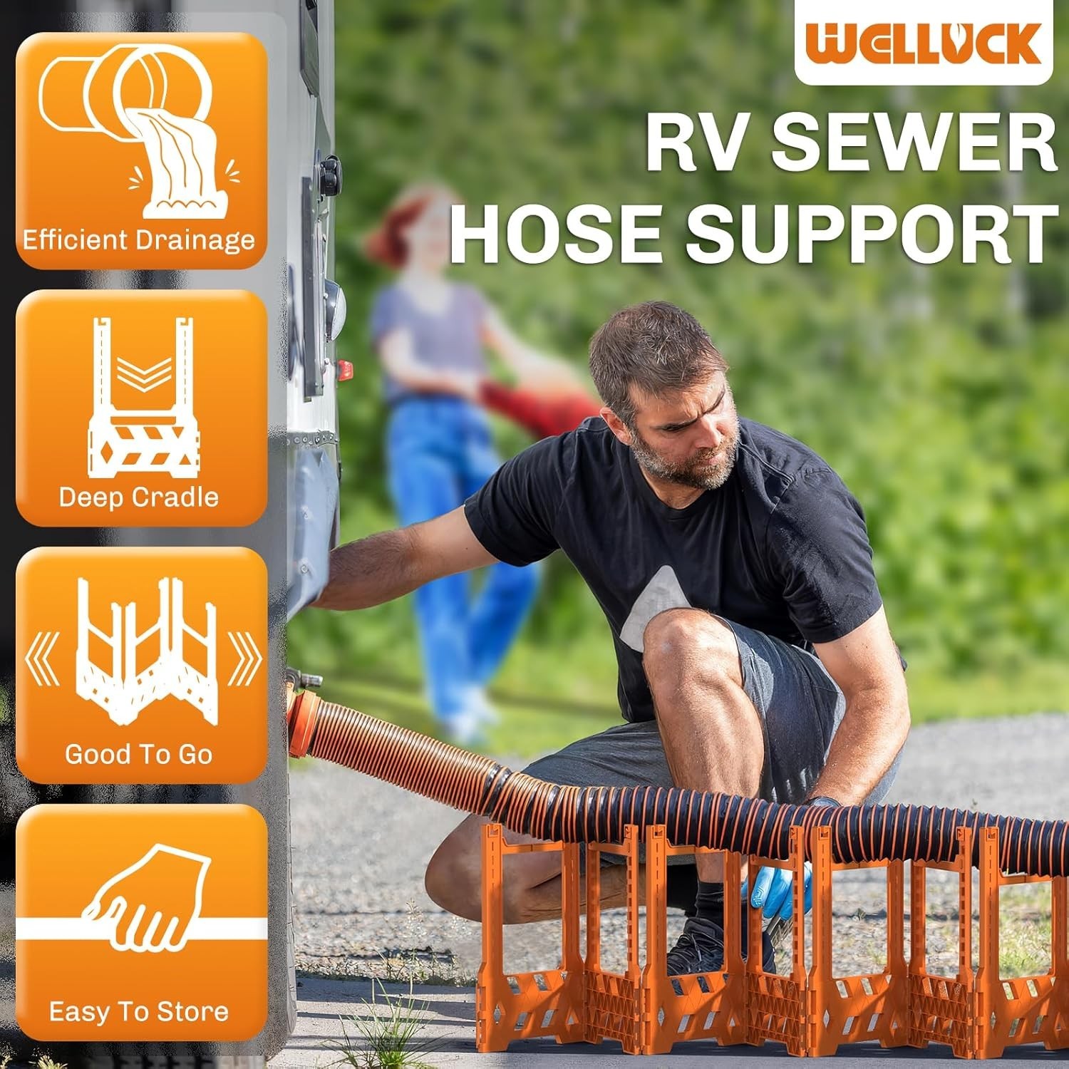 WELLUCK RV Sewer Hose Support 20FT, Blaze Orange with 20FT