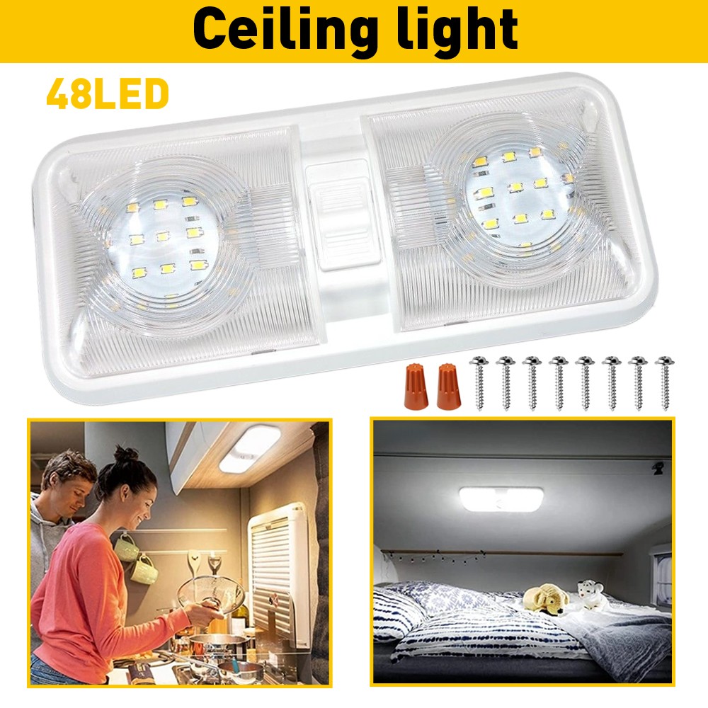 RV 12v Interior Light Frosted Clear Dome Camper Trailer Waterproof Marine 48-SMD