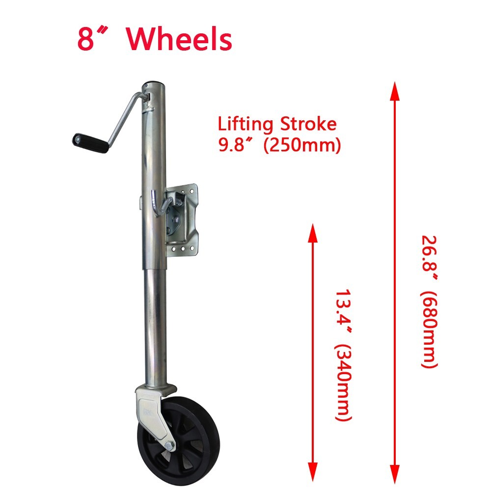 8″ Wheel Rv Trailer Jack Loading 1500lbs Stroke 9.8″ Mounting Screws Jack Stand