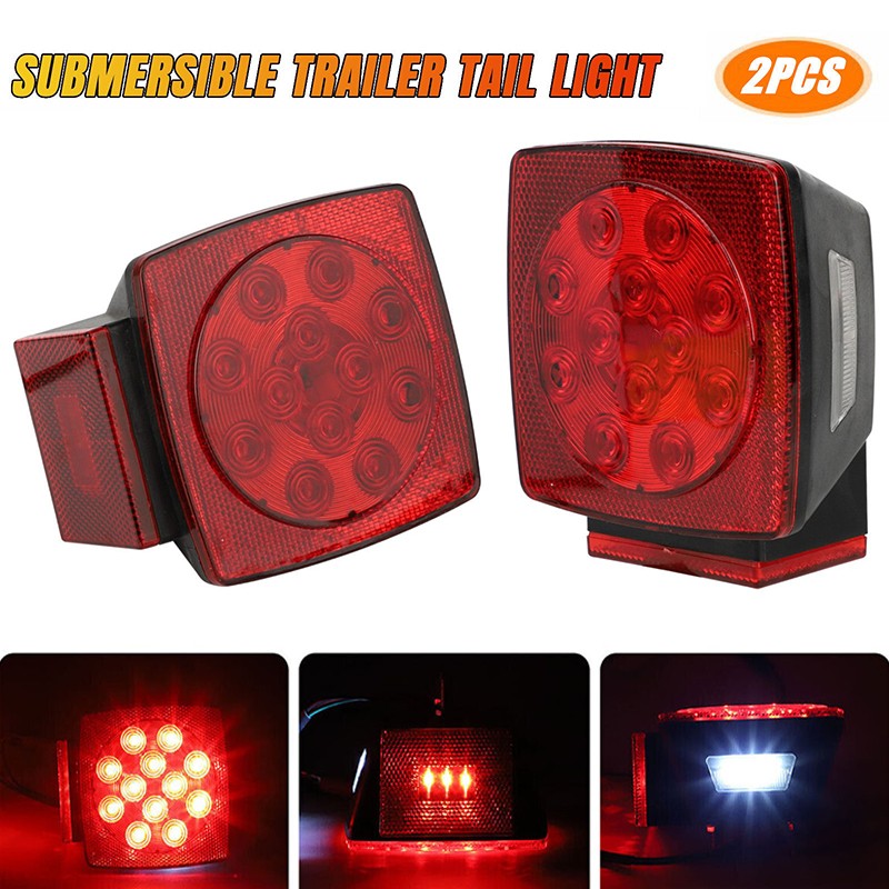 1 Pair Rear Led Submersible Trailer Tail Lights Kit Boat Marker Truck Waterproof