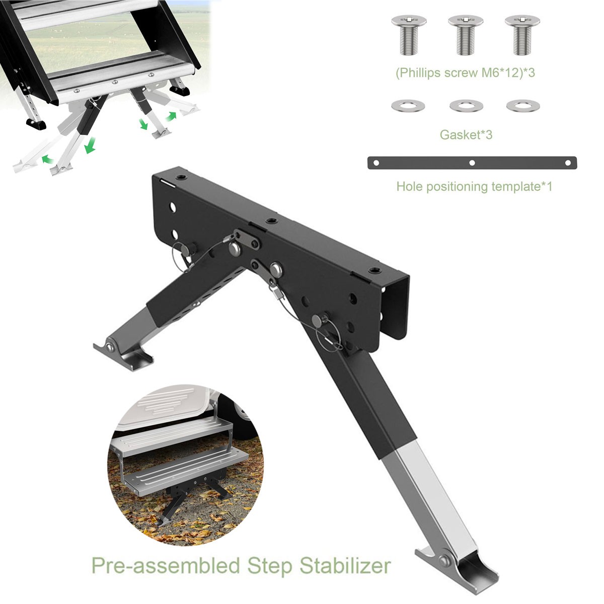 RV Step Stabilizer Height Adjustable Step Stabilizer Kit Camper Stair Stabilizer