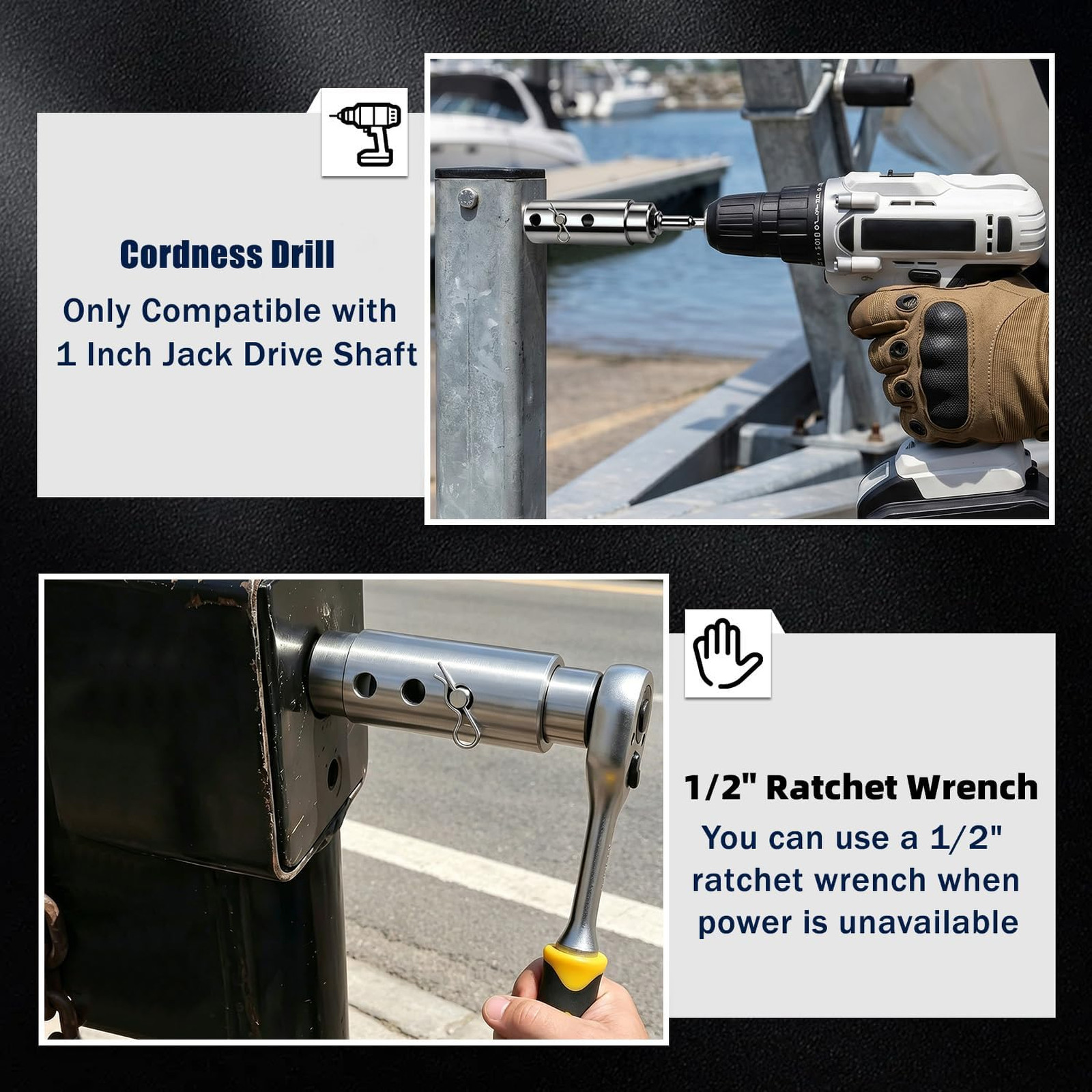 Trailer Jack Drill Adapter 1 Inch Handle Fit with 1/2 Inch Socket for RV Utility