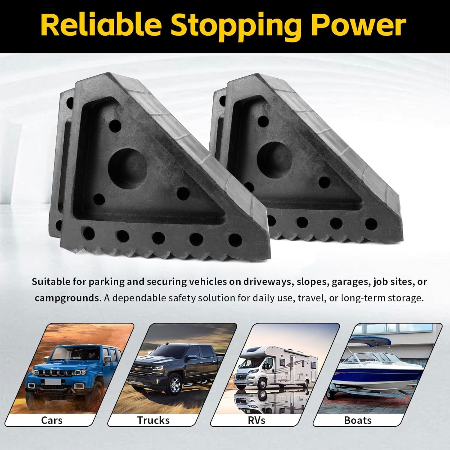 All-Weather Rubber Wheel Chock 2-Pack – 8″ x 4″ x 6″ | Built-In Handle Included
