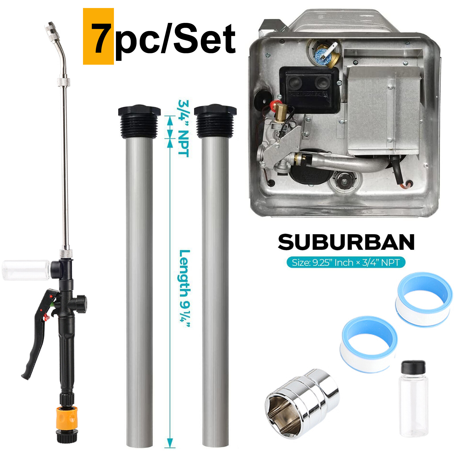 SET RV Water Heater Magnesium Anode Rod & Flush Wand Rinser For Suburban 232767.