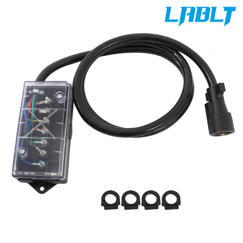7 Way Trailer Cable 6/8FT with 7 Pin Plug and 7 Gang RV Cable Junction Box Black
