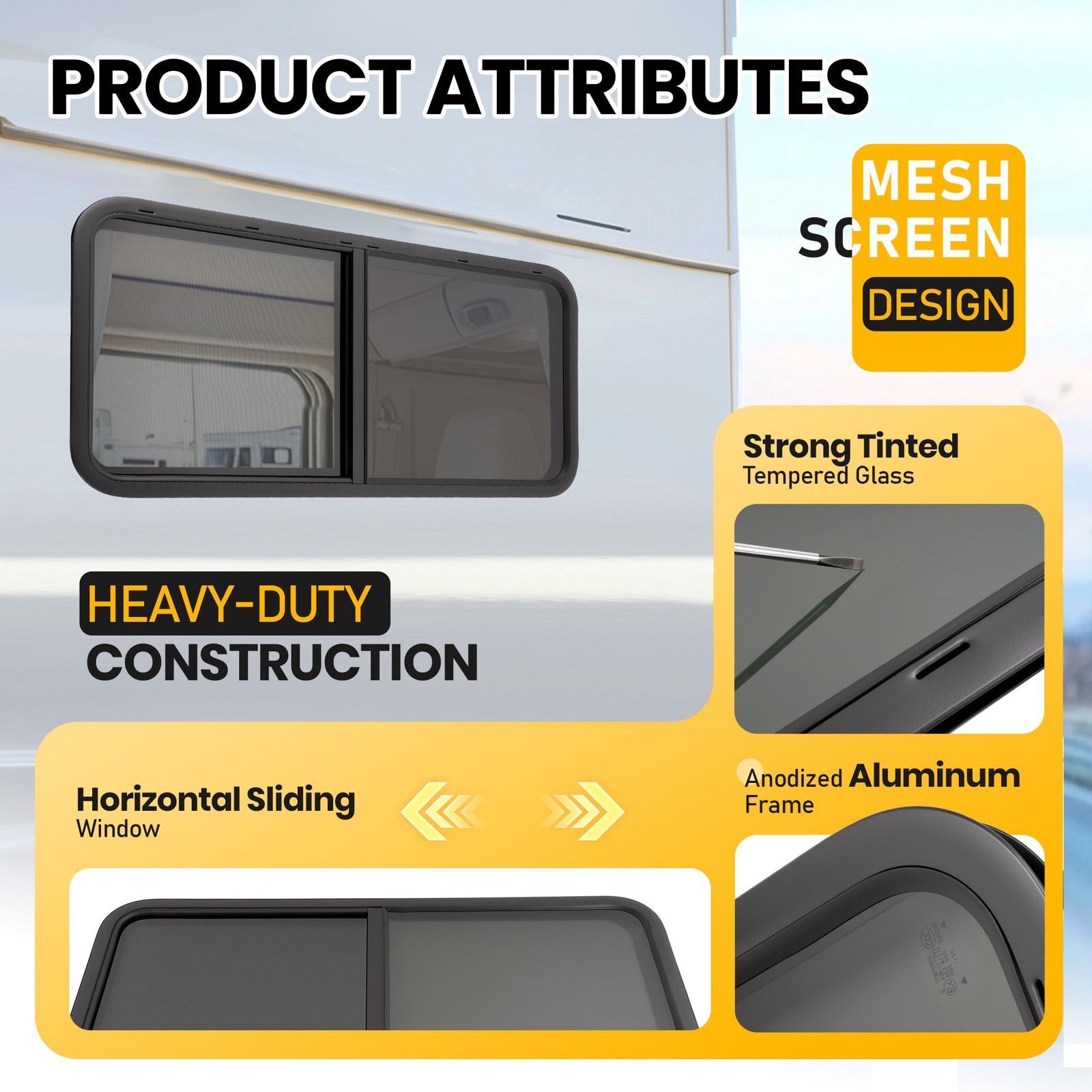 48″X22″ Horizontal Slider RV Window Tempered Glass For Cargo Trailer W/Trim Ring