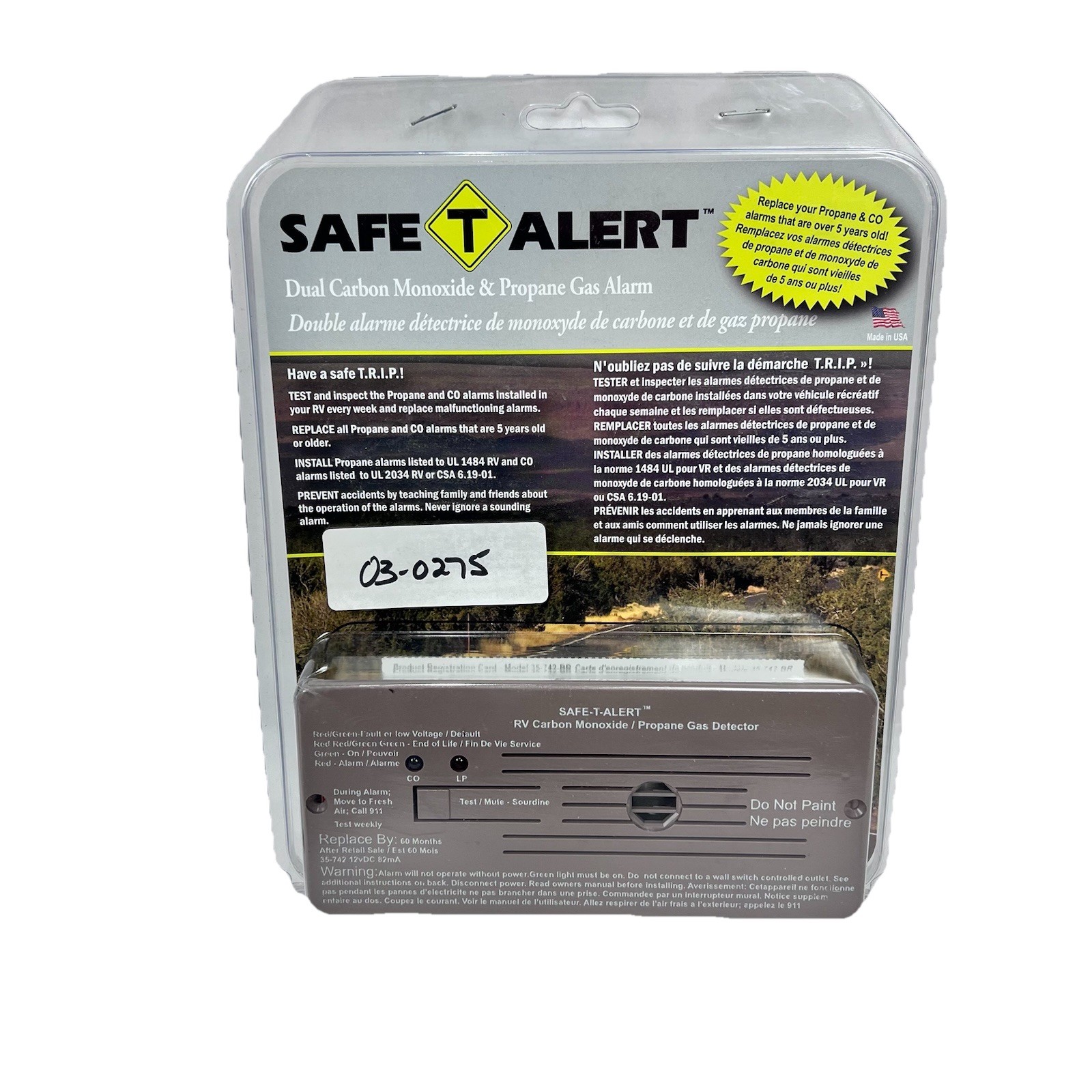 MTI Industry 35-742-BR Safe-T-Alert Carbon Monoxide Propane Leak Detector Camper