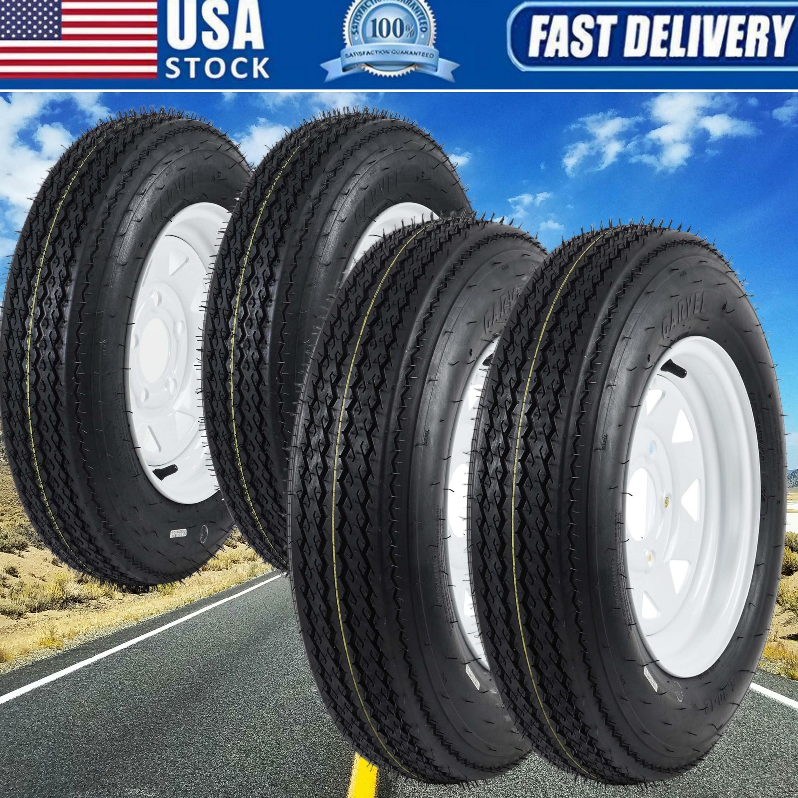 ⚡4 PCS Trailer Tires 5.30-12 5.30×12 530-12 530 12 with 12″ Rim 5 Lug on 4.5″ 6P