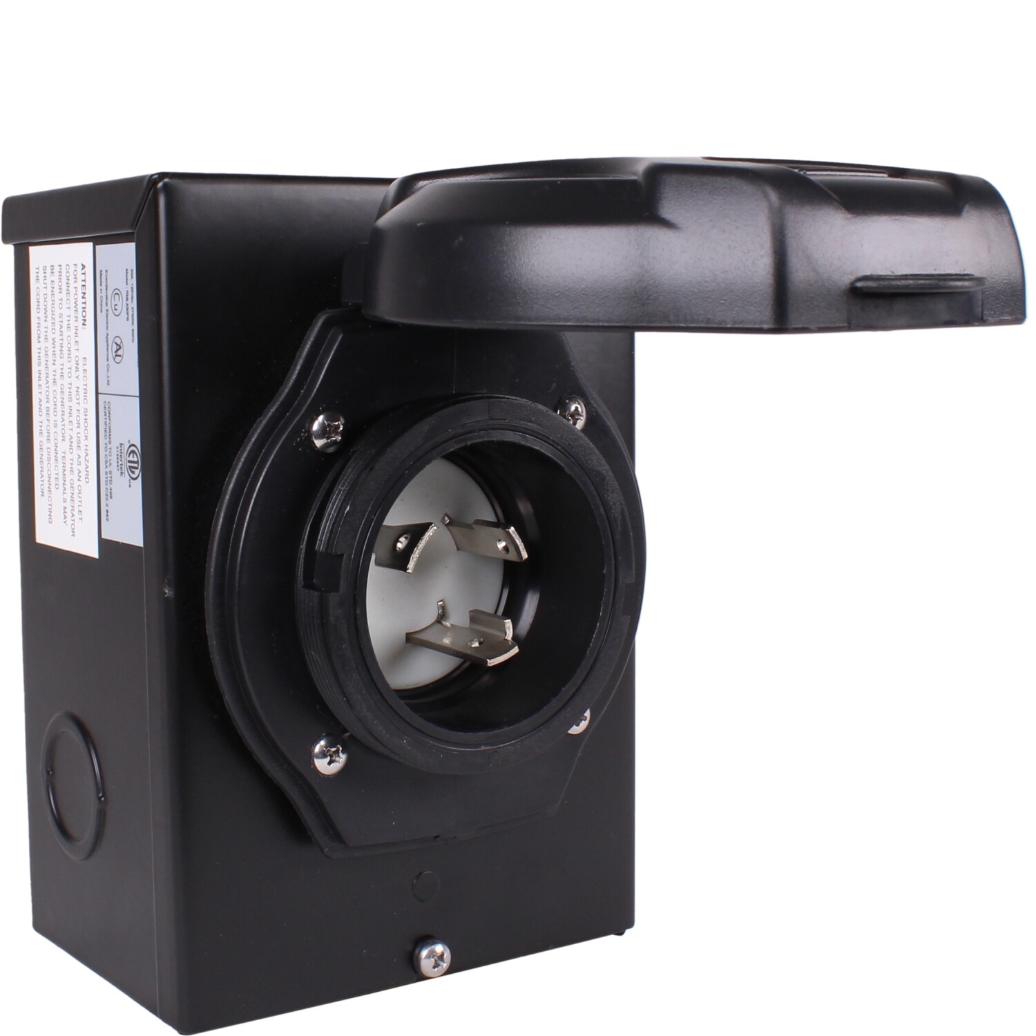 L5-30P 30 Amp RV Generator Power Cord Inlet Box Outdoor Black 125 Volt 3-Prong