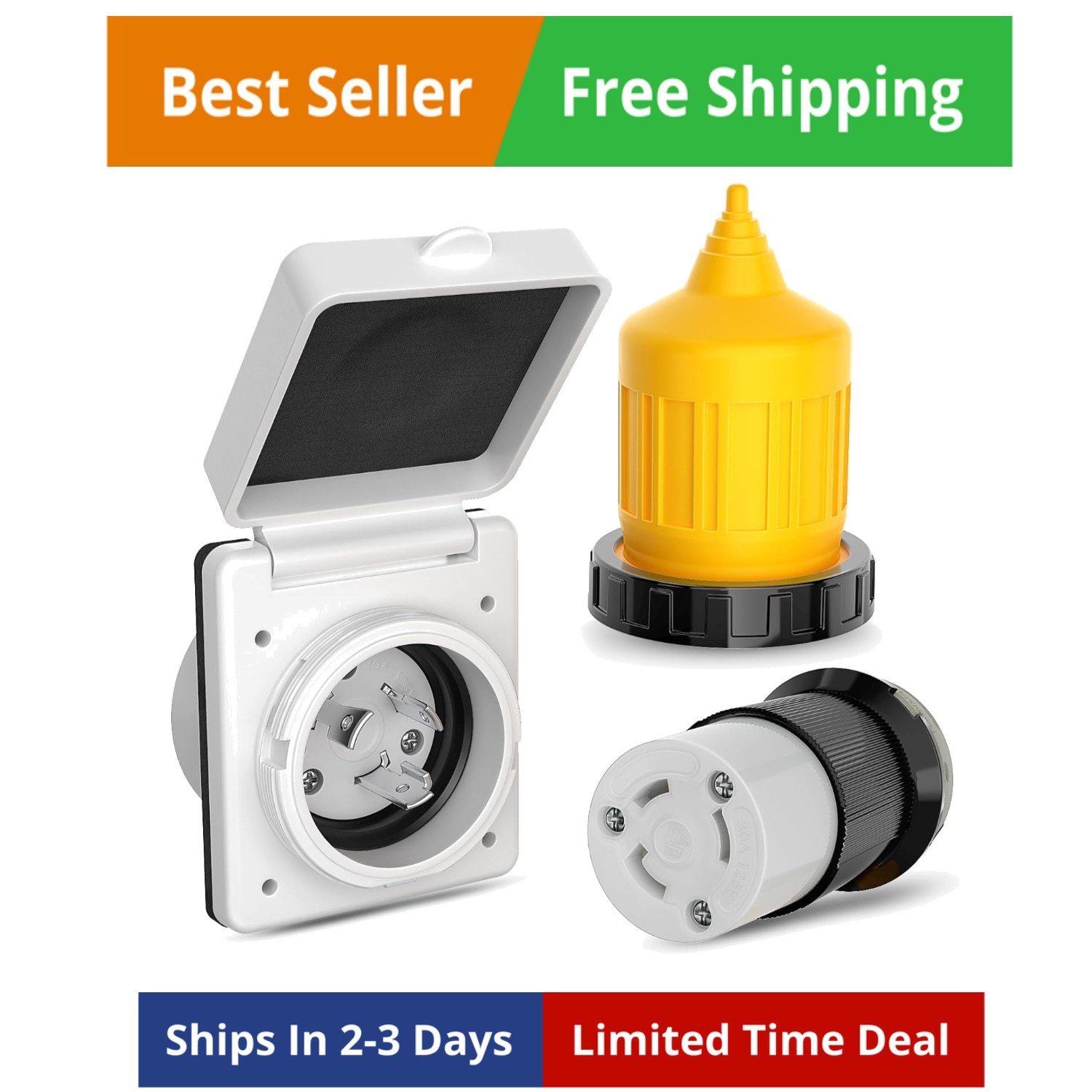 30AMP RV Power Inlet Outlet Shore Kit w/Boot Cord Protector Listed 125V NEMA…