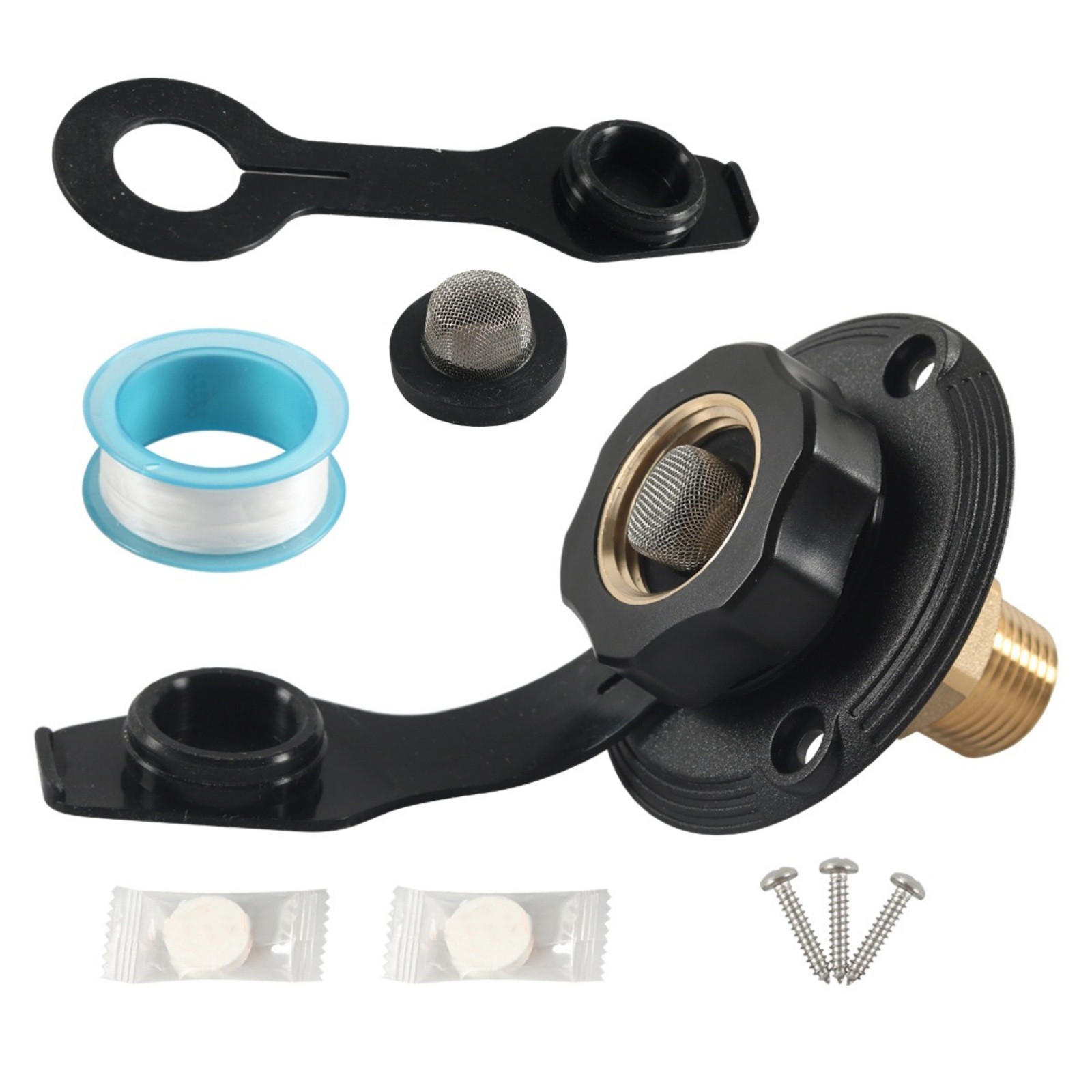 RV City Water Inlet w/Check Valve Flange 3/4″GHT-1/2″NPT Universal Camping Kit