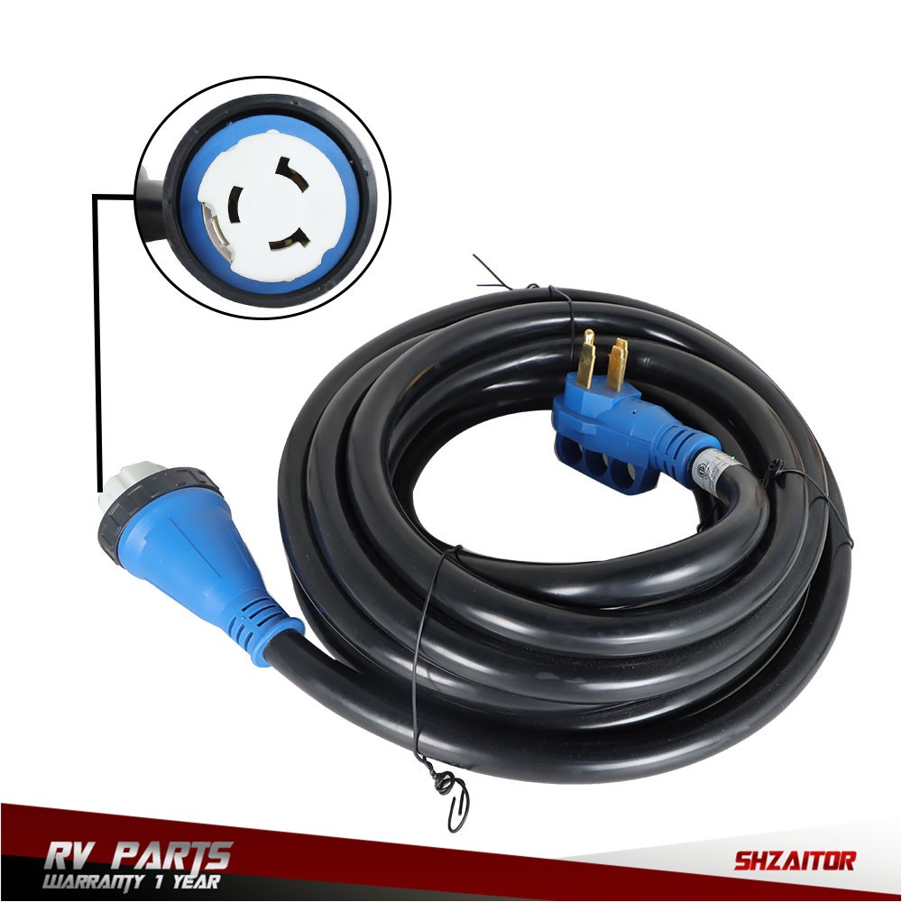 30FT 50Amp RV Extension Cord + Power Inlet Box Combo Kit Twist Lock + LED