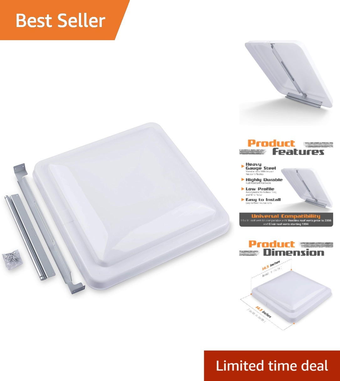 Weather-Resistant 14.5-Inch RV Roof Vent Cover – Easy Installation for Trailers