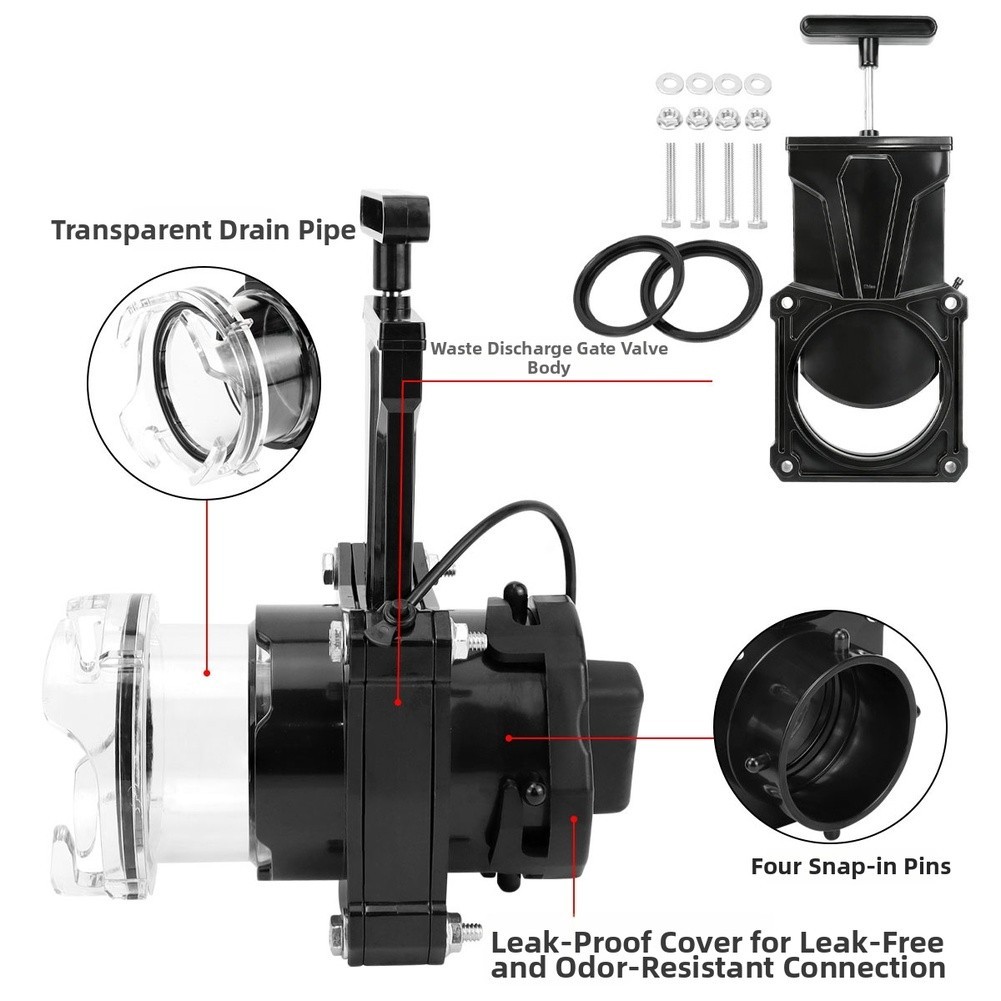 RV Sewer Drain Valve with 3 Inch Transparent Extension Tube and Leakproof Seal