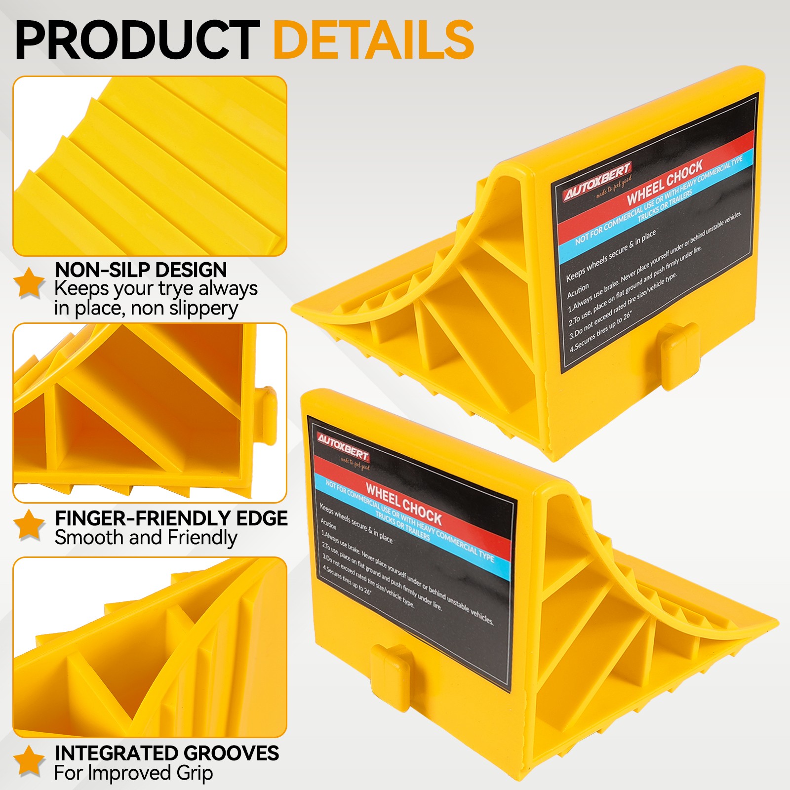 4x Heavy Duty Wheel Chocks Blocks with Rope for Easy Removal Durable Non-Slip;