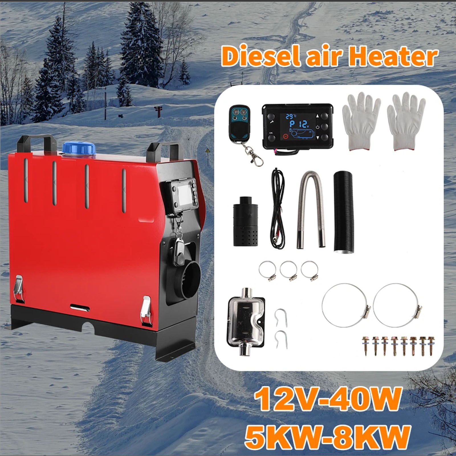 Diesel Air Heater 12V 8KW LCD Display Remote Control for Car Bus RV Truck Indoor