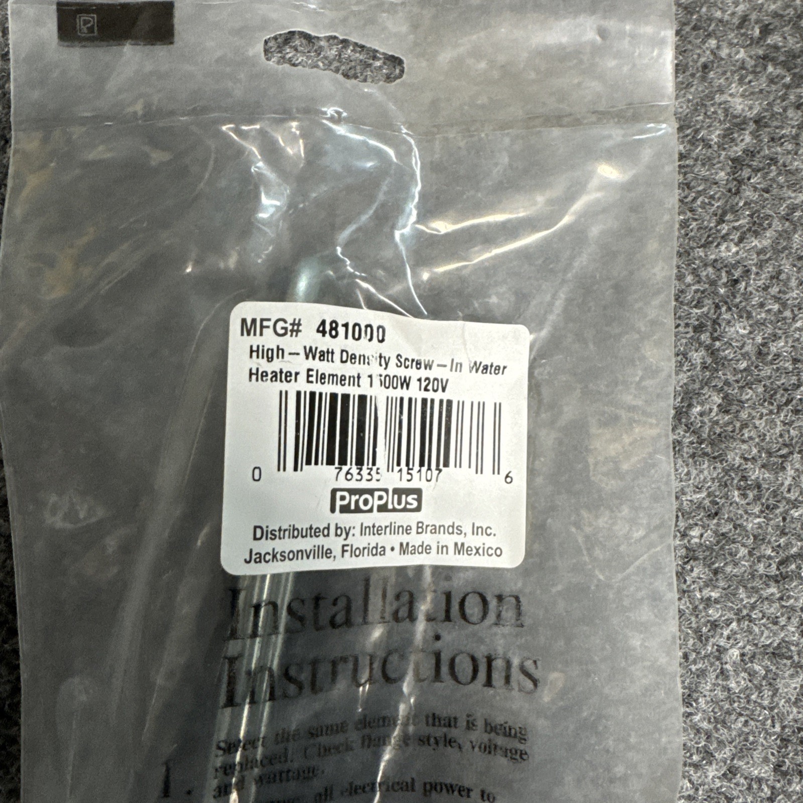 Proplus Electric Water Heater Element 481000 1500 Watts 120 Volts Screw-in NOS