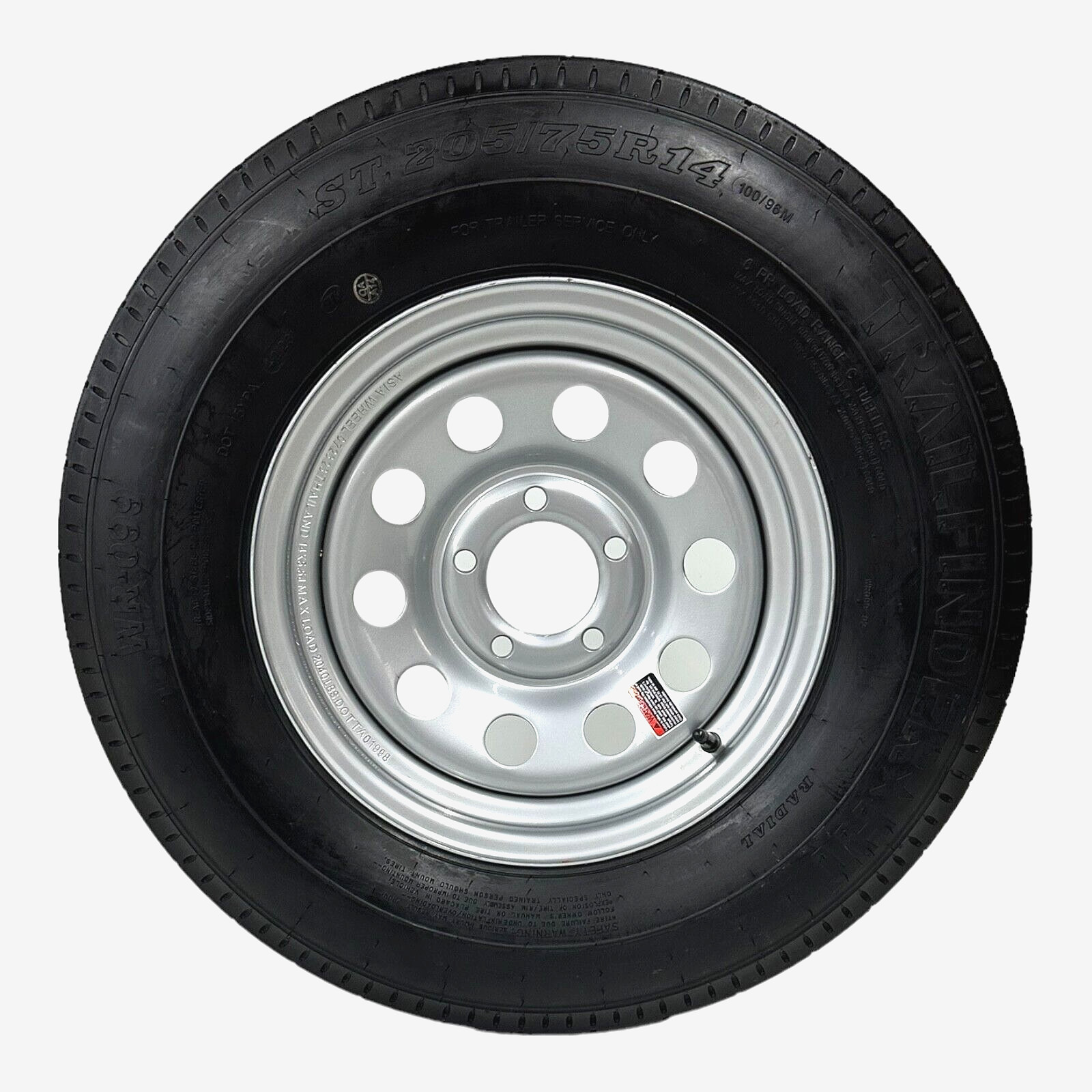Trailer Tire on Rim ST205/75R14 LRC Radial 5 Lug 5×4.5″ Silver Modular Wheel