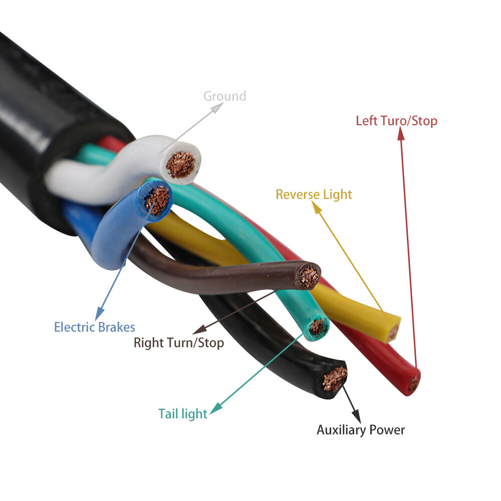 RV Trailer 6Feet 7 Way Trailer Cable with 7 Pin Plug and 7 Gang Junction Box