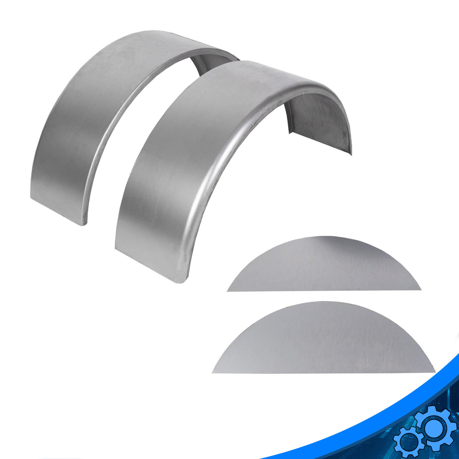 A Pair Steel Round Single Axle Trailer Fenders & Backs For 14″ 15” 16″ Wheel