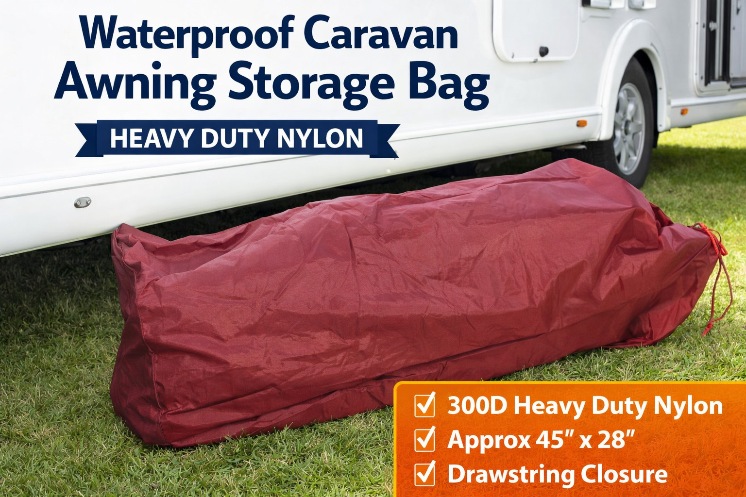 Caravan Awning Storage Bag Burgundy Waterproof Heavy Duty Nylon 45″x28″