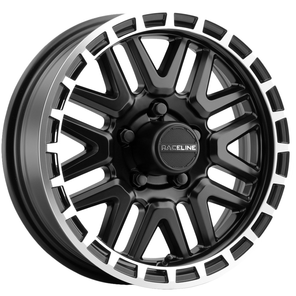 Raceline 953BM Krank Trailer 14×6 5×4.5″ +0mm Black/Machined Wheel Rim 14″ Inch