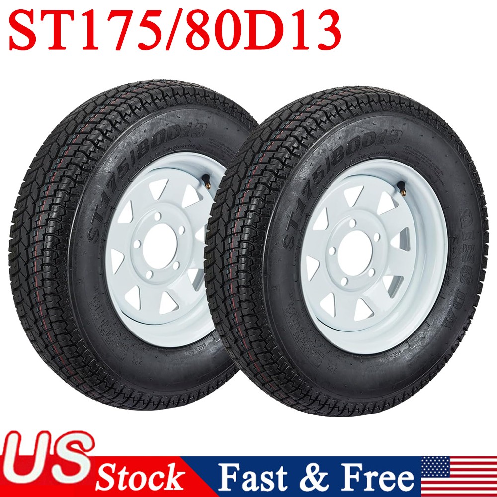 2PCS ST175/80D13 Trailer Tires with Rims 175/80 D 13 LRC 5 Lug on 4.5″ 6PR Tires