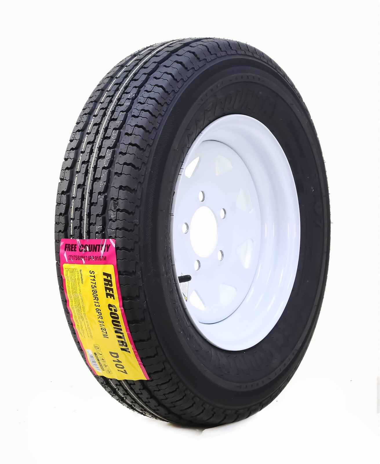 Free Country Trailer Tire Rim ST175/80R13 6-Ply C 91M 5 Lug x 4.5″ White Spoke