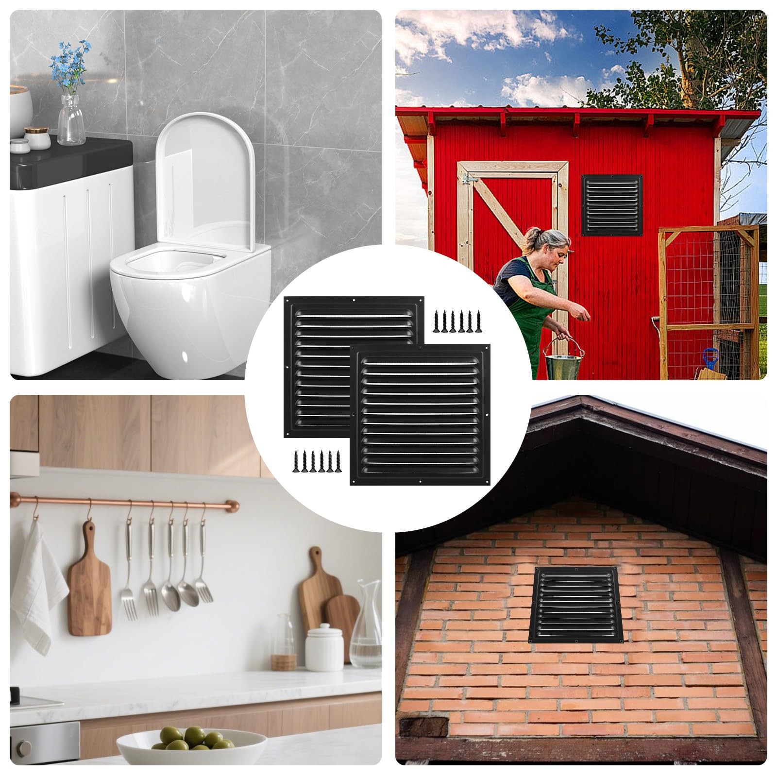 2pcs Attic Vents Gable for Shed Vent Kit with Screen Mesh ‎Black