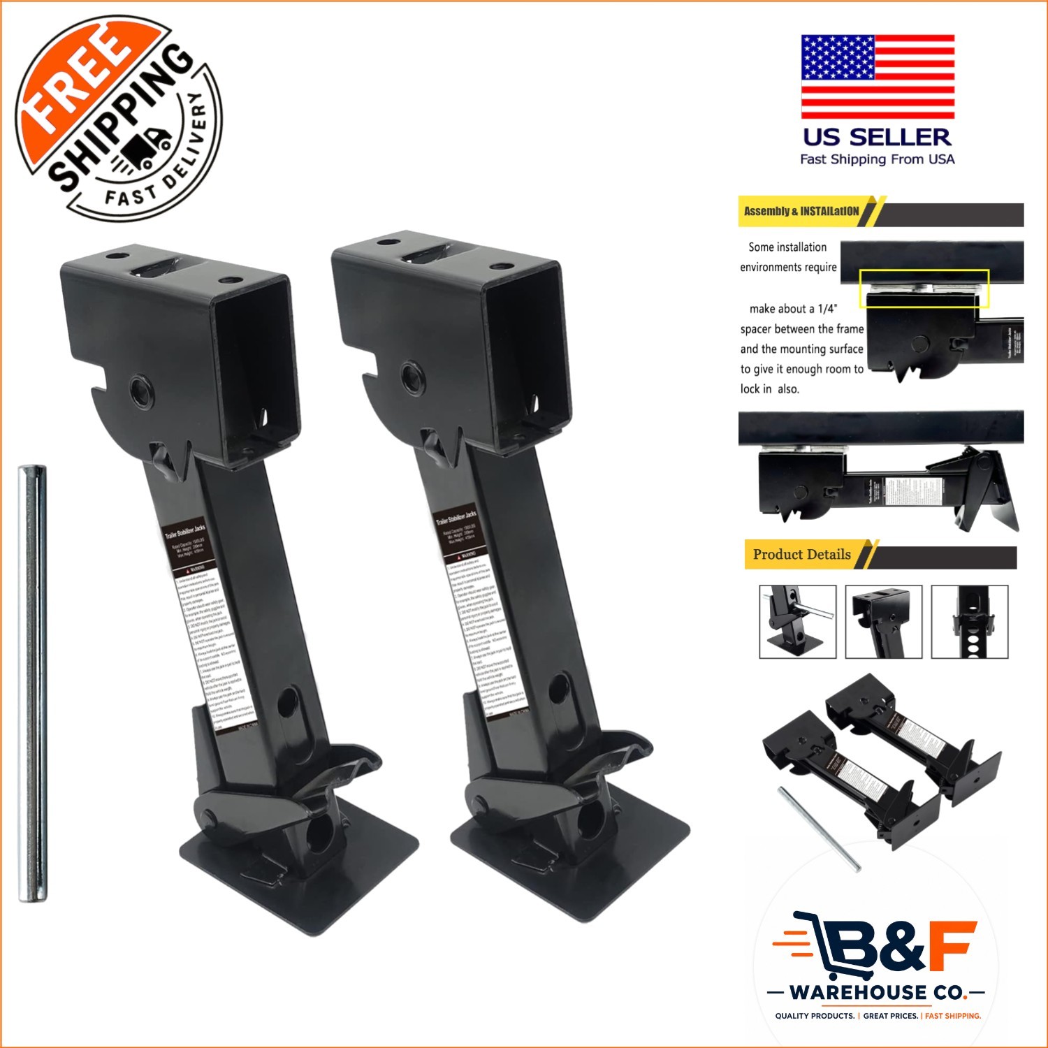 Compact & Reliable Trailer Stabilizer Jacks – 1000 lbs Static Capacity, 2 Pack