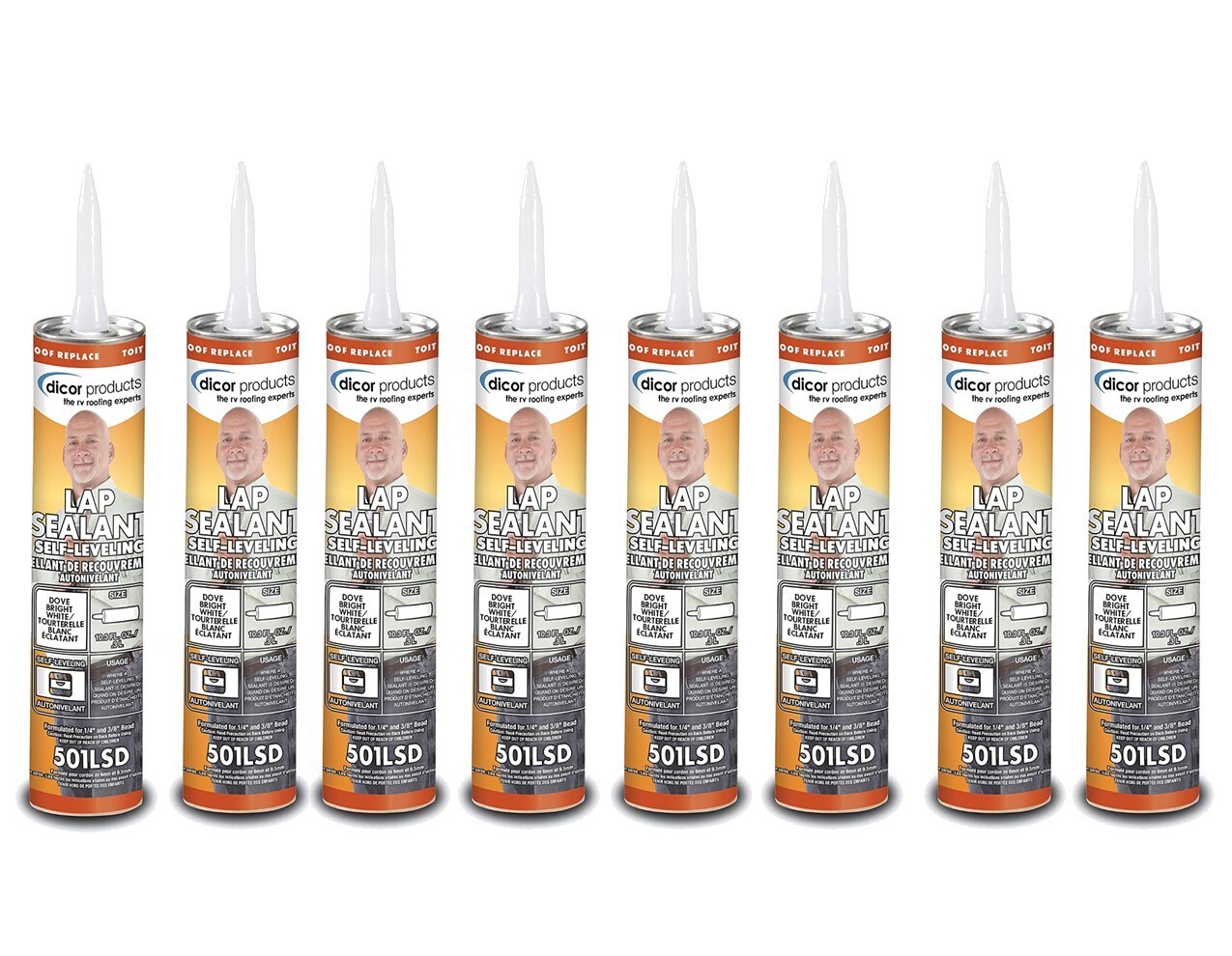 Dicor 501LSD QTY. 8, Self-Leveling Lap Sealant, Dove Bright White, 10.3 OZ Tube